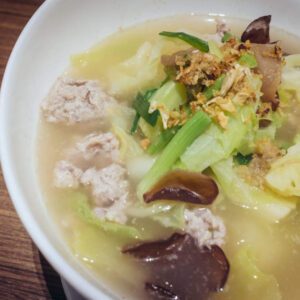 ginisang repolyo with pork and mushrooms