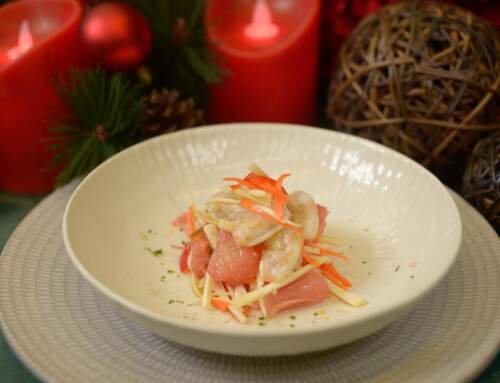 Filipino Salad Recipe -Young Ubod and Pomelos with Shrimp Kinilaw
